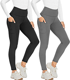 NexiEpoch 2 Pack High Waisted Leggings with Pockets for Women - Buttery Soft Tummy Control Yoga Pants for Workout, Running - Reg & Plus Size
