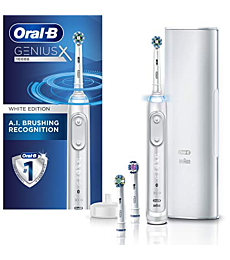 Oral-B GENIUS X Electric Toothbrush with 3 Oral-B Replacement Brush Heads and Toothbrush Case, White (Packaging May Vary)