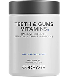 Teeth & Gums Vitamins + Oral Probiotics Supplement for Mouth - Whole Food Calcium, Collagen, Potassium, Vitamin C, D3, K2, Zinc – Oral Care & Dental Multivitamin Supplements - 90 Capsules