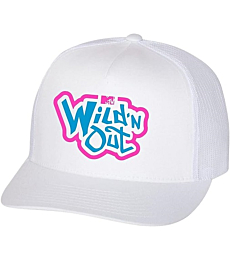 A stylish white flat bill hat with a neon Wild 'N Out logo, perfect for showing your love for your favorite MTV show