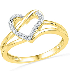 1/20 Cttw Yellow Gold Womens Round Diamond Heart Outline Ring 10kt