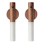 LANDGOO Motion Sensor Night Lights Magnet Body Sensor Hallway, Rechargeable Led Light Portable Stairway, Wooden Wall Sconce Battery Powered Cabinet Lights(Walnut Wood 2PCS)