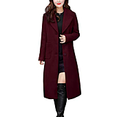 chouyatou Women's Big Notch Lapel Single Breasted Mid-Long Wool Blend Coat (Medium, Wine Red)