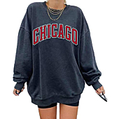 Women's Oversized Sweatshirt CHICAGO Crewneck Long Sleeve Casual Loose Pullover Tops