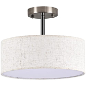 IOROUI 13" Semi Flush Mount Ceiling Light, Drum Fabric Shade, Modern Close to Ceiling Lamps for Living Room, Bedroom, Dining Room, Kitchen, Hallway, Entry，3-Light，Brushed Nickel