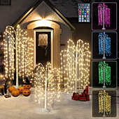 Lamerge 3pcs Lighted Willow Tree, 4ft/5ft/6ft Colorful LED Birch Tree for Christmas Decoration,RGB Led Tree with Remote Weeping Willow Tree Christmas Tree Halloween Tree, White