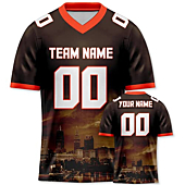 Custom Football City Night Skyline Jersey Shirt for Men Youth Women Fans Gifts Personalize Your Name Number S-5XL Brown-Orange