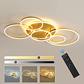 Modern LED Ceiling Light 106W Dimmable LED Acrylic Ceiling Lamp with Remote Control 6 Rings Flush Mount Ceiling Light Gold Ceiling Chandelier for Living Room Dining Room Bedroom Kitchen (5+1G01)