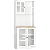 HOMCOM Kitchen Buffet with Hutch, Storage Pantry with 3 Cabinets, 2 Open Shelves and Large Countertop, White