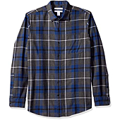 Amazon Essentials Men's Long-Sleeve Flannel Shirt (Available in Big & Tall), Blue/Charcoal Heather, Plaid, X-Small