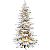 Fraser Hill Farm Pine Valley Flocked Christmas Tree, 10 Feet Tall | Artificial Snowy Tree Includes Easy to Connect Clear LED Lights | Realistic and Modern Tree Perfect Holiday Decor | FFPV010-5SN