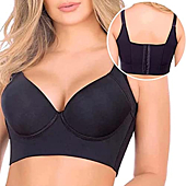 rosyclo Full Back Coverage Bras for Women, Fashion Deep Cup Bra Hide Back Fat Bra with Shapewear Incorporated Push Up Sports Bras (34A, Black)