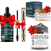 Live Fraiche Holiday Gift Bundle - USDA Organic Castor oil for Eyelashes and Eyebrows - Hydrating Dead Sea Mud Face Mask - 24k Gold Exfoliator Facial Peel and Brightener