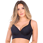 rosyclo Women Deep Cup Bra Full Back Incorporated Coverage Hide Back Fat Bra with Shapewear Plus Size Push Up Sports Bra Black