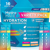 HydroMATE Electrolytes Powder Drink Mix Packets Hydration Accelerator Low Sugar Rapid Hangover Party Recovery Plus Vitamin C Variety Pack 16 Sticks