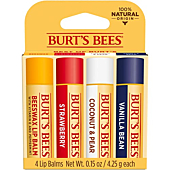 Burt's Bees Lip Balm Stocking Stuffers, Moisturizing Lip Care Christmas Gifts, 100% Natural, Original Beeswax, Strawberry, Coconut & Pear, Vanilla Bean with Beeswax & Fruit Extracts, Multipack (4Pack)