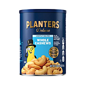PLANTERS Deluxe Lightly Salted Whole Cashews, 1.14 Pound (Pack of 1) Resealable Canister - Lightly Salted Cashews & Nuts - Nutrient Dense Snacks for Adults & Kids - Vegan Snacks, Kosher