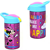 Zak Designs, Inc. Minnie Mouse Stainless Steel Bottle for Kids - Disney Minnie Mouse Kids Insulated Water Bottle with Push Button Spout, Perfect Water Bottle for Kids School Days and Trips - 15.5 oz.
