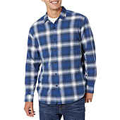 Amazon Essentials Men's Long-Sleeve Flannel Shirt (Available in Big & Tall), Blue, Ombre/Plaid, X-Small