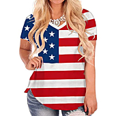 Womens Patriotic Tops Plus Size Short Sleeve V Neck Shirts American Flag Tees XL 14W
