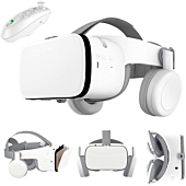 3D VR Virtual Reality Headset, VR Glasses Goggles w/ Bluetooth Headphone [Newest] for iPhone 12 11 Pro Max Mini X R S 8 7 Samsung Galaxy S10 S9 S8 S7 Edge Note/A 10 9 8 + etc 4.7-6.2" Cellphone, White