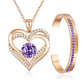 LOUISA SECRET Birthstone Jewelry Set for Women Heart Pendant Necklace Bangle Bracelet Birthday Christmas Jewelry Gifts for Women Girlfriend Her