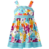 Youngland Little Girls' Sleeveless Floral Sundress With Holofoil, Blue/Multi, 6