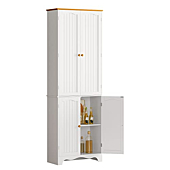 Function Home 72'' Freestanding Tall Pantry Cabinet，Kitchen Pantry with 2 Large Cabinets and Adjustable Shelves,2-Door Floor Storage Cabinet for Additional Storage Space in White Honey