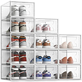 SEE SRPING XX-Large 12 Pack Shoe Storage Box, Clear Plastic Stackable Shoe Organizer for Closet, Shoe Rack Sneaker Containers Bins Holders Fit up to Size 14 (Clear)