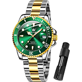 OLEVS Watch Men Automatic Diver Watches Green Dial Waterproof Luxury Men's Wrist Watches Mechanical Watches Two Tone Stainless Steel Calendar Self Winding Watches relojes de Hombre