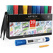 Arteza Dry Erase Markers for Glass Boards Pack of 20, 10 Bright Colors with Low-Odor Ink, Erasable Window Markers, Office Supplies for Glass, Mirrors, Whiteboards and Non-Porous Surfaces