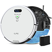ILIFE V8 Plus Robot Vacuum and Mop, ElectroWall, Big 750ml Dustbin, Enhanced Suction Inlet, Zigzag Cleaning Path, LCD Display, Schedule Function, Self-Charging, Ideal for Hard Floors and Pet Hair.
