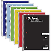 Oxford Spiral Notebook 6 Pack, 1 Subject, College Ruled Paper, 8 x 10-1/2 Inch, Color Assortment May Vary (65007)