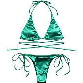 SOLY HUX Women's Sexy Metallic Halter Top Swimsuit Tie Side Triangle Bikini Set Green XL
