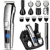 Ufree Beard Trimmer for Men, Waterproof Electric Nose Hair Trimmer Mustache Trimmer Body Shaver Grooming Kit, Cordless Hair Clippers, USB Rechargeable and LED Display, Gift for Men Husband Father
