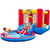 Valwix Inflatable Bounce House with Blower for Kids 3-5 y/o, Bouncy Castle w/ Waterslide & Pool for Wet Dry Combo, Bouncer w/ Repair Kits, Fun Bounce Area with Basketball Hoop