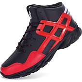 Joomra Mens Work Tennis Shoes High Top Leather Cushion Sport Footwear Red Leather Lace up Size 9.5 Jogging Basketball Daily Anti Slip Fashion Sneakers 43