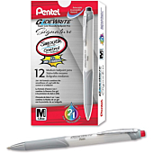 Pentel Glidewrite Signature Ballpoint Pen Pearl White Barrel, (1.0mm) Medium Line, Red Ink, 12 Pens (BX930W-B)