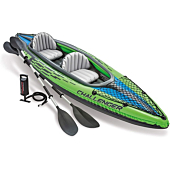Intex Challenger K2 Kayak, 2-Person Inflatable Kayak Set with Aluminum Oars and High Output Air-Pump, Grey/Blue (68306NP)