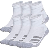 adidas Kids-Boy's/Girl's Cushioned Angle Stripe Quarter Socks (6-Pair), White/Grey/Light Onix Grey, Large