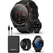 Garmin EPIX 2 Sapphire (Black Titanium) 2022 Multisport GPS Smartwatch Power Bundle with HD Screen Protectors & Portable Charger | Ultimate Fitness Watch | Fenix with Bright AMOLED Screen