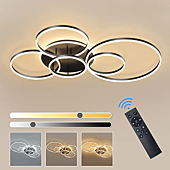 Modern LED Ceiling Light 106W Dimmable Acrylic Ceiling Lamp with Remote Control 6 Rings Circle Living Room Light Fixtures Ceiling Black Ceiling Chandelier Lighting for Bedroom Dining Room (5+1B01)