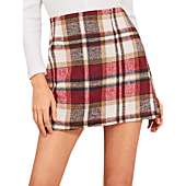 MakeMeChic Women's Plaid Skirt High Waisted Pencil Mini Skirt D Beige red M