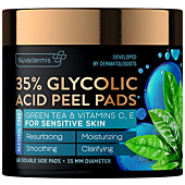 35% Glycolic Acid Pads - Exfoliating Facial Peel - Natural Resurfacing for Sensitive Skin - Green Tea & Vitamins C, E - Cleans Blackheads, Dark Spots, Acne - Radiance Face Wipes - 60 Double-Side Pads