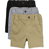 The Children's Place Baby 3 Pack and Toddler Boys Stretch Chino Shorts, Black/Fin Gray/Flax, 2T