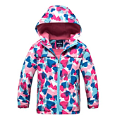 M2C Girls Outdoor Patterned Fleece Lined Light Windproof Jacket with Hood 4/5 Pink