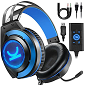 E-YEEGER Gaming Headset PS4 Headset with 7.1 Surround Sound Stereo Xbox One Headset, Gaming Headphones with Noise Canceling Mic & Memory Foam Ear Pads for PC/PS4/PS5/Xbox one/Nintendo Switch Blue