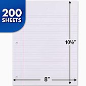 Mead Loose Leaf Paper, 3 Hole Punch Reinforced Filler Paper, College Ruled Paper, 10-1/2" x 8", 200 Sheets (15326)