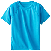 Kanu Surf Boys' Short Sleeve UPF 50+ Rashguard Swim Shirt, Solid Aqua, 2T