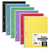 Mead Spiral Notebooks, 6 Pack, 1-Subject, College Ruled Paper, 10-1/2" x 8”, 70 Sheets per Notebook, Assorted Colors (73065)